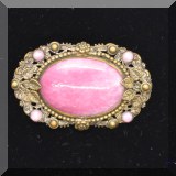 J070. Brass pin with pink stone. - $16